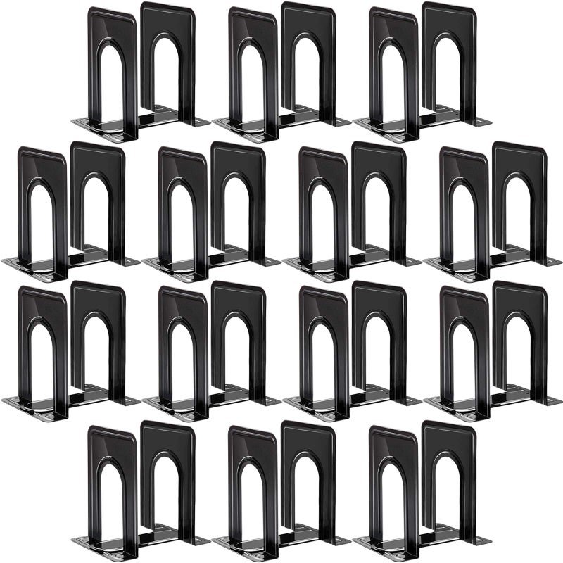 Happyhapi 14 Pair Book Ends for Shelves, 28 Pcs Metal Bookends Book Holder for Shelf, Heavy Book Stopper for Desk, Simple Library Office Home Bookend, 4.9 x 5.7 x 6.5 in, Black - Image 1